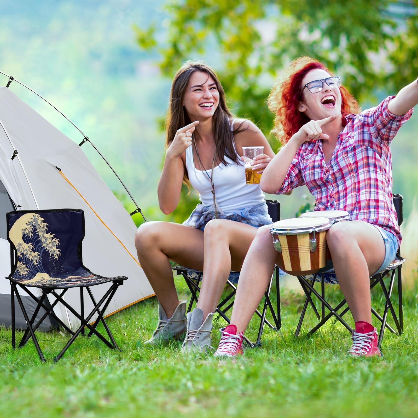 Amazon.com: Jihqo Japanese Sea Wave Camping Chair Lightweight